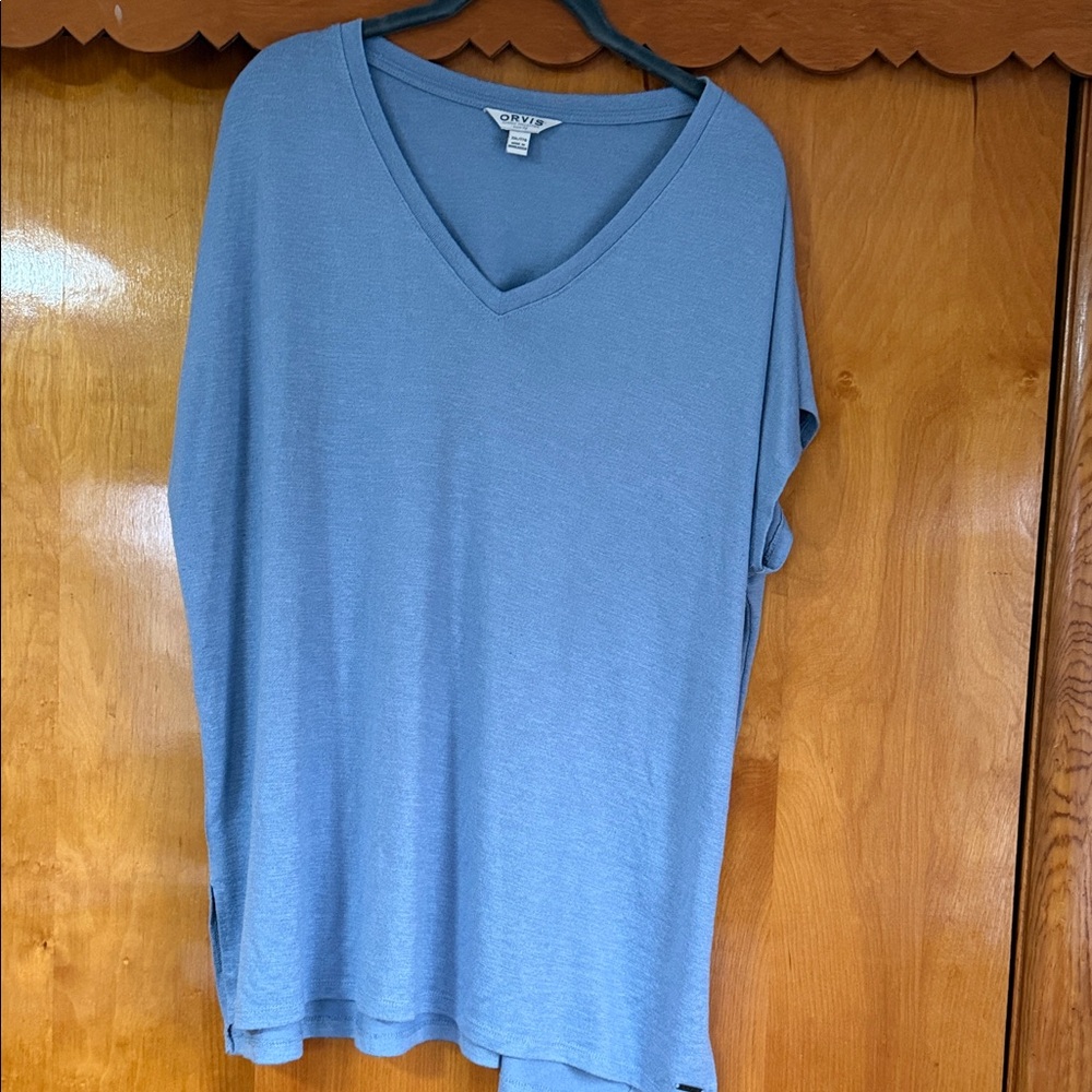 Orvis Women's Dusty Blue V-Neck Tunic Top